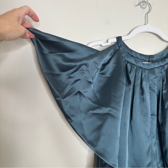 AMSALE Size 12 Women's Petrol Satin Cold Shoulder Evening Dress - Picture 4 of 11